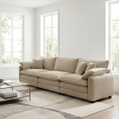 Mid-century Modern 3-seater Sectional Sofa With 2 Arm Pillows And 3 Throw Pillows