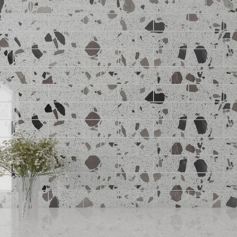 Glass Terrazzo 3'' W x 6'' L Glass Subway Singular Tile, Silver
