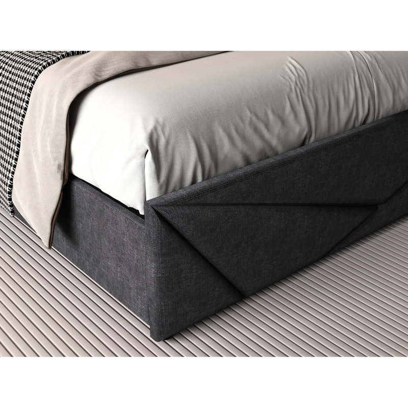 Structure de lit avec rangement et DEL pour une stabilité complète, facile à installer, métal noir / gris et installation fonctionnelle, noir et gris