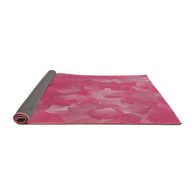 Tapis rose/zone grise à motifs, Rond 4 pi