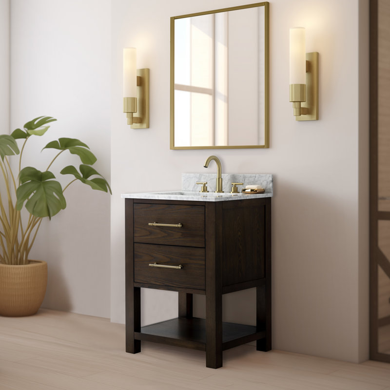 Keri 24" Single Bathroom Vanity, Brown Oak/Antique Brass
