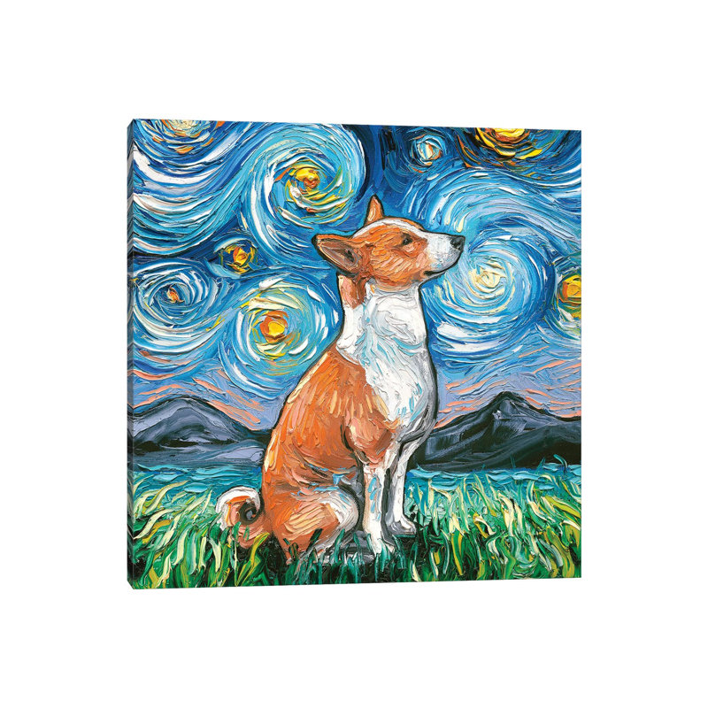 « Basenji Night » par aja Trèves, reproduction d’art, Toile tendue, Pas de tapis, H 12 po x l 12 po x P 0,75 po