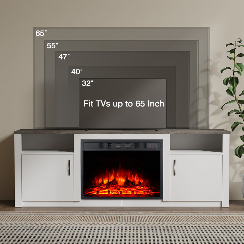 M.C.Haus TV Stand with 18" Electric Fireplace - Remote Control, Adjustable Flame & Storage, 56cm H x 157.6cm W x 35cm D