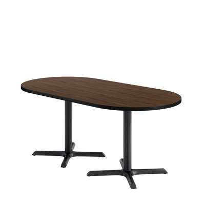 KFI Studios Proof 36" x 72" Racetrack Pedestal Table, Bar height, Natural Top, Black X-Base