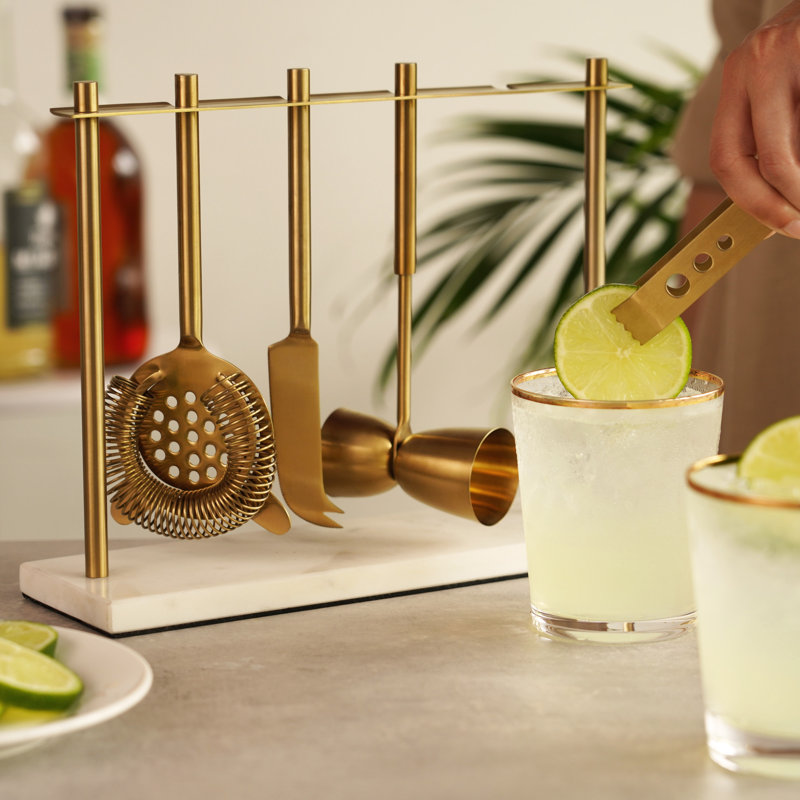Bar Tool Set in Gold & Marble
