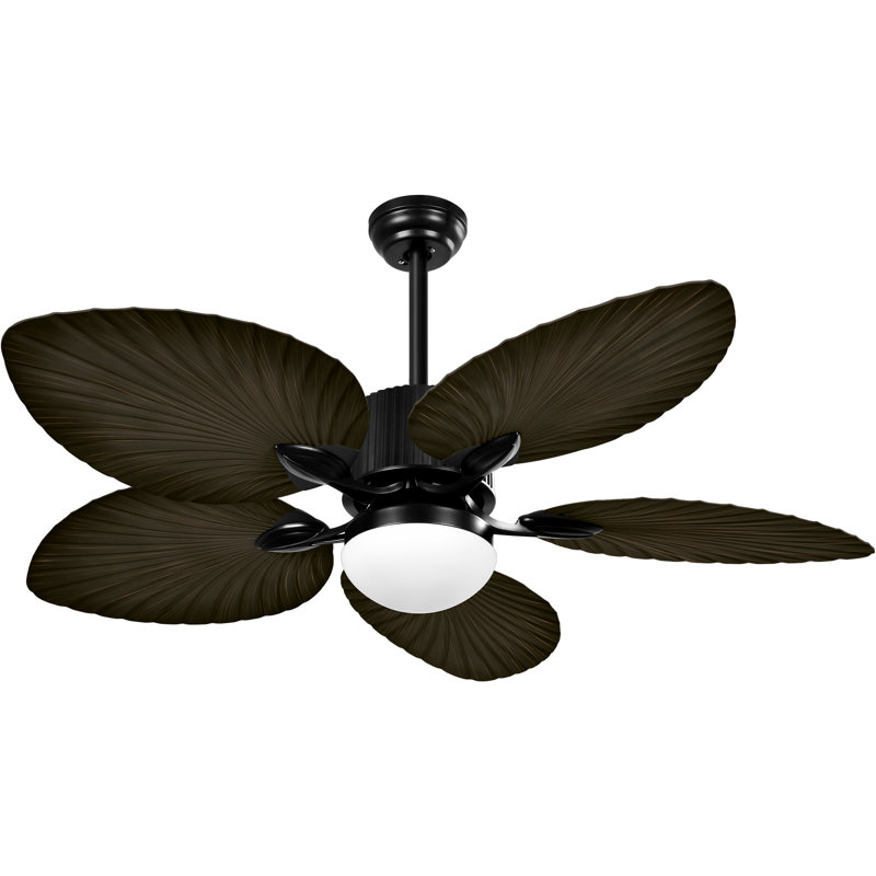 Tenisha 52" Tropical Ceiling Fan With LED Lights And Remote Control,5 Blades,6 Speeds,DC motor, Dark Brown