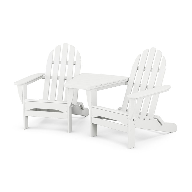 Adirondacks pliants POLYWOOD Classic avec table de connexion en angle, Blanc