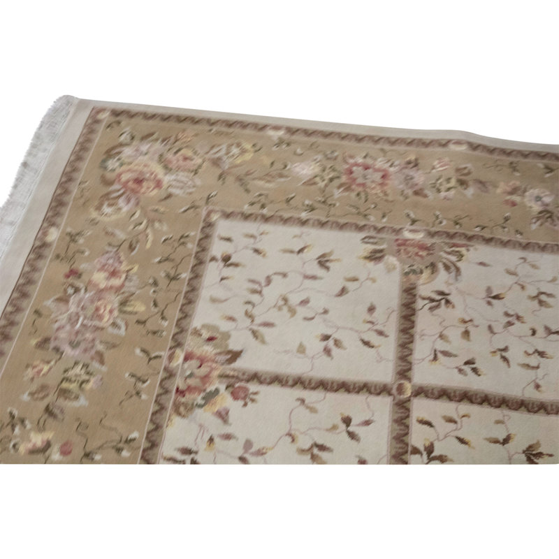 Tapis noué à la main de haute qualité beige / ivoire / vert clair
