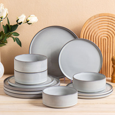  Service de table en grès 12 pièces Sleek Line - Service pour 4