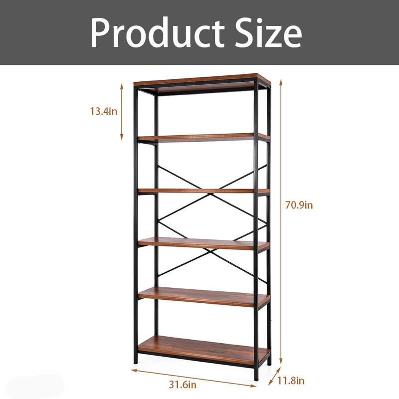 Heavy Duty Tall Freestanding Bookshelf, Industrial Storage Organizer with Metal Frame, Vintage Display Unit for Living Room, Bedroom & Home Office