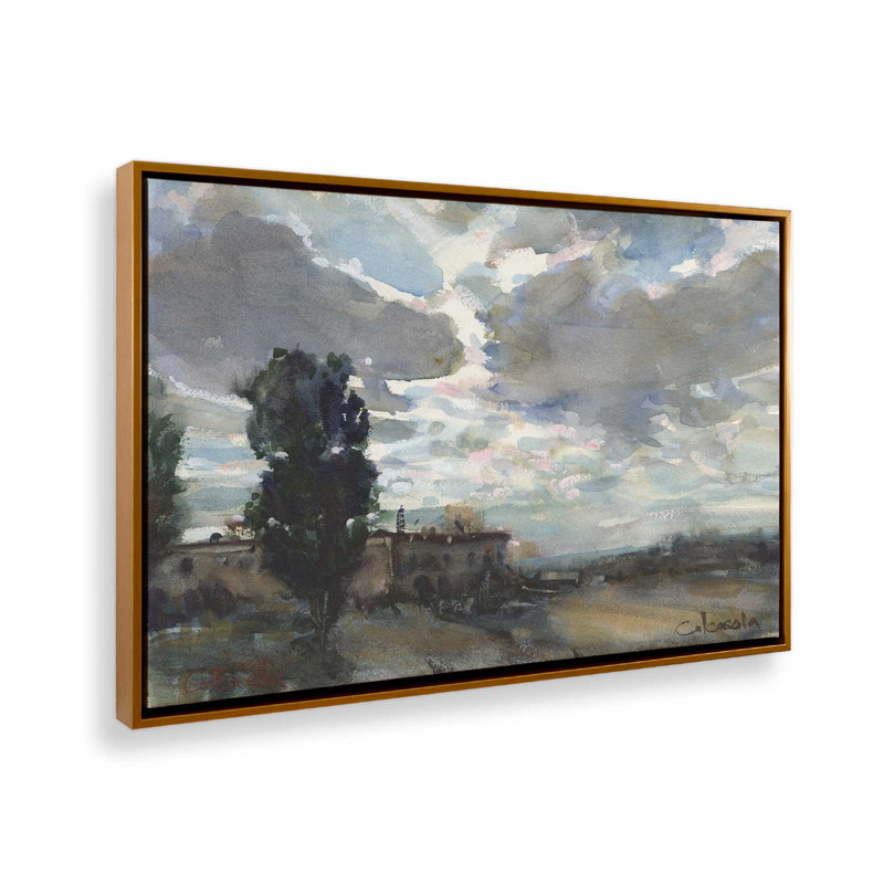 «Storm Clouds» par Stephen Calcasola, reproduction d'art sur toile, «Floater», reproduction encadrée sans passe-par, Doré