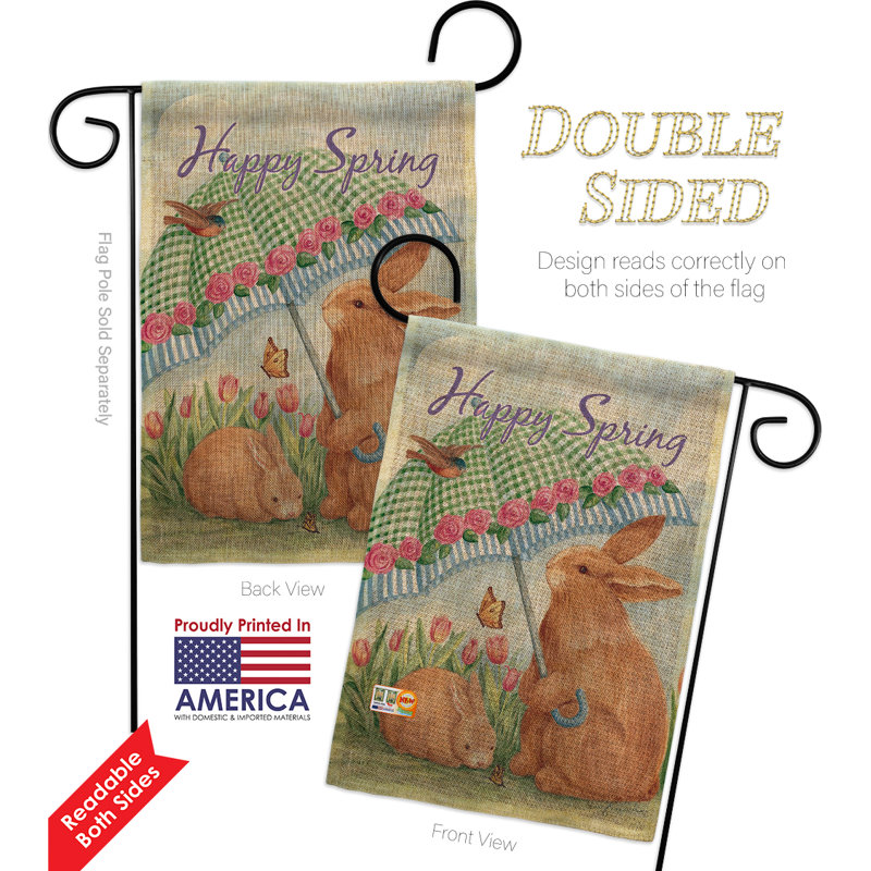 Bunnies avec parasol en polyester de 2 côtés 18,5 x 13 po ensemble de drapeau