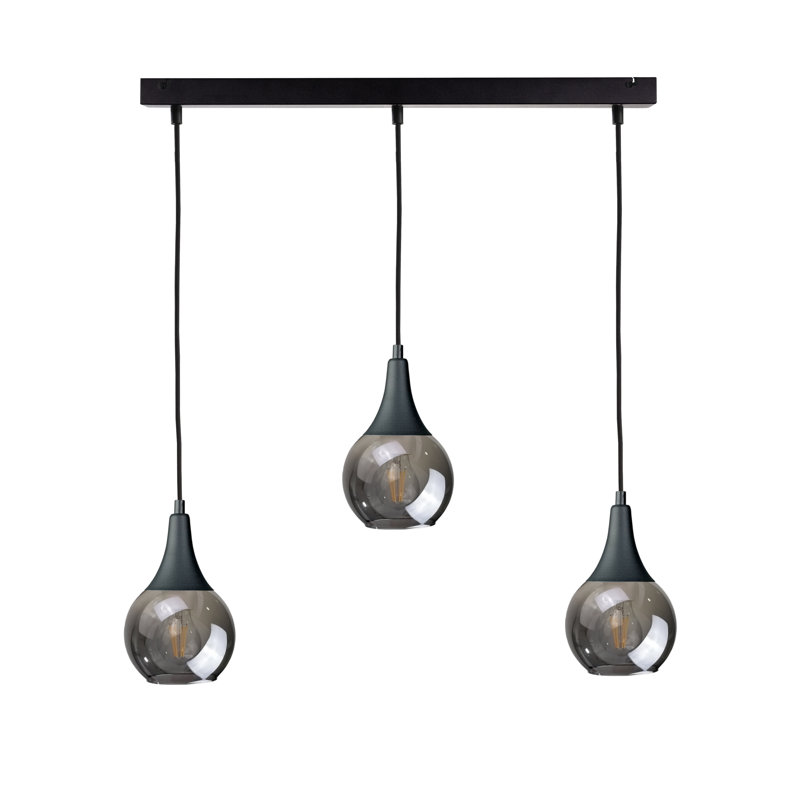 Olin - Light Clear Black Kitchen Island Pendant, 29cm H x 60cm W x 60cm D, 3, Clear White