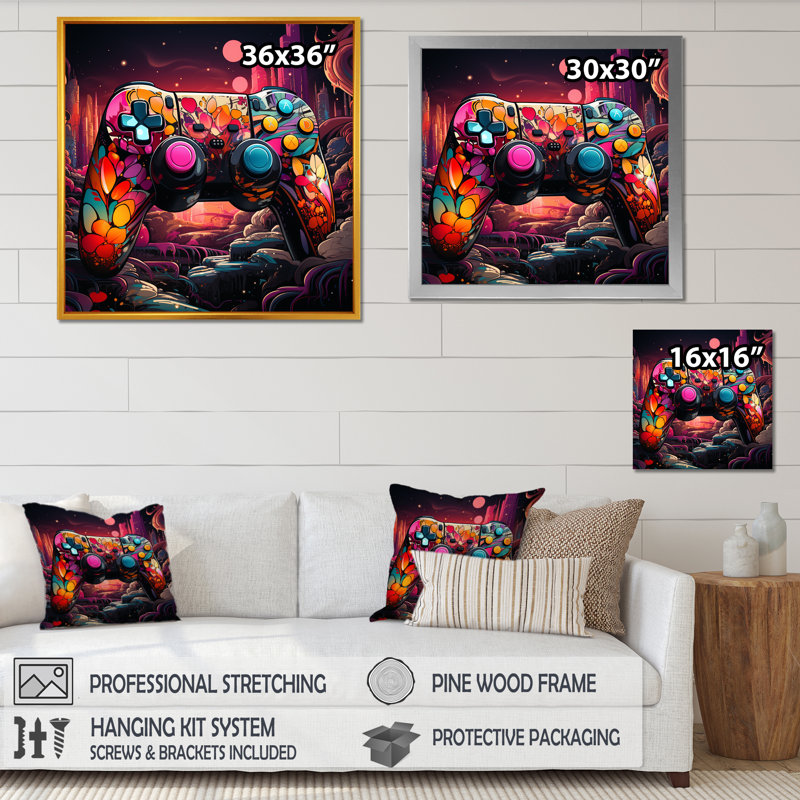 Impression sur toile Galaxy, contrôleur de jeu vidéo, H 16 po x l 16 po x P 1 po