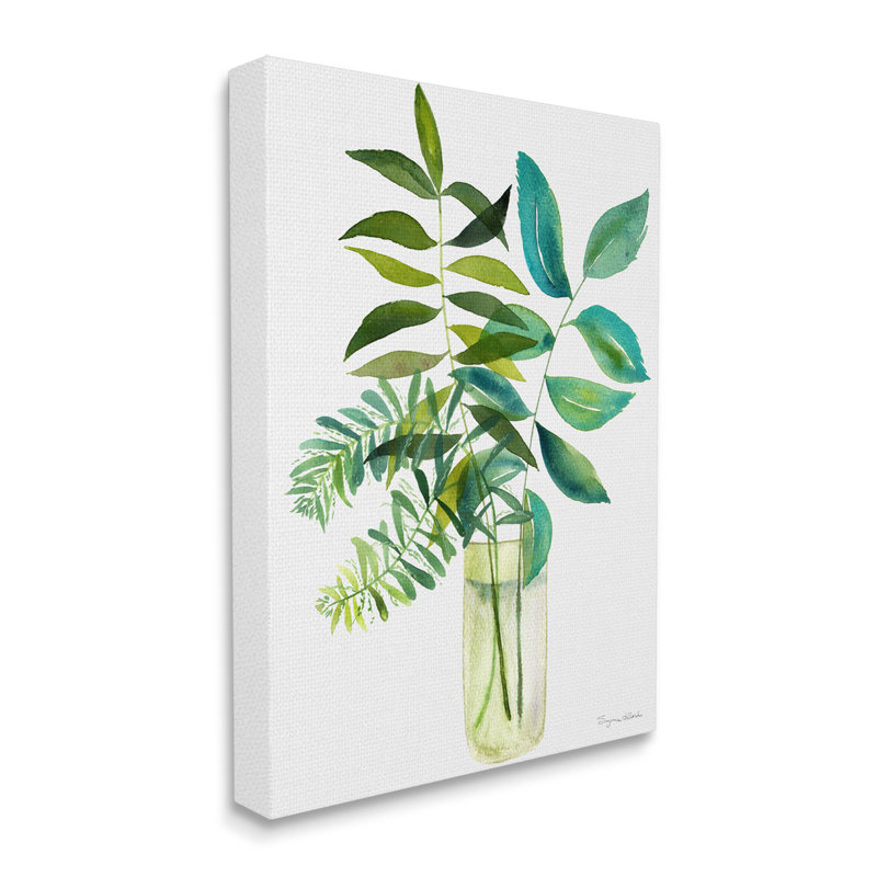 «Au-793-Canvas Simple Green Leaf Sprases Vase On Canvas» par Suzanne Allard, peinture, H 40 po x l 30 po x P 1,5 po