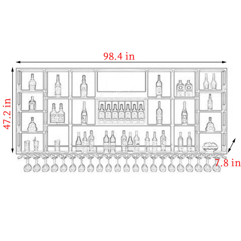 Support à vin mural laqué, Doré, H 47,2 po x l 98,4 po x P 7,8 po