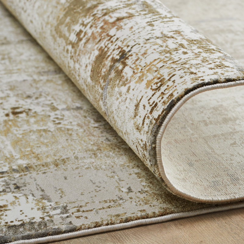 Wallburg Gold Charcoal Grid Abstract Area Rug, Runner 2'6" x 10'