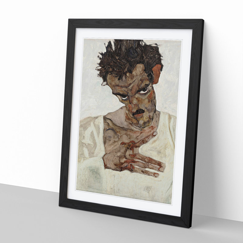 Self-Portrait Vol.10 by Egon Schiele - Picture Frame Painting, Black Framed, 65cm H x 48cm W x 2cm D