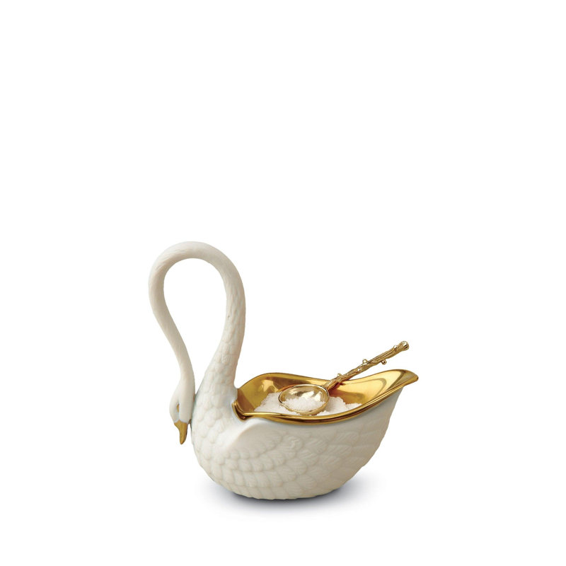 Swan Salt Cellar, White/Gold