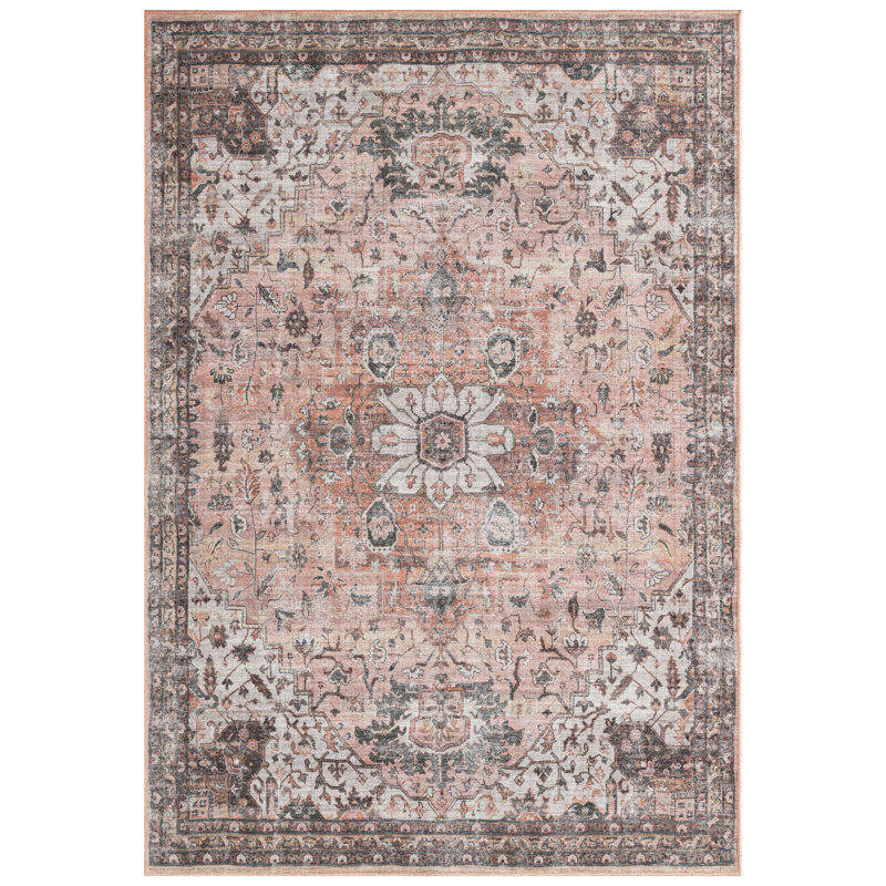 Tapis oriental rouille / ivoire / brun lavable à la machine Kulick, Rectangle 5 pi 2 po x 7 pi 2 po