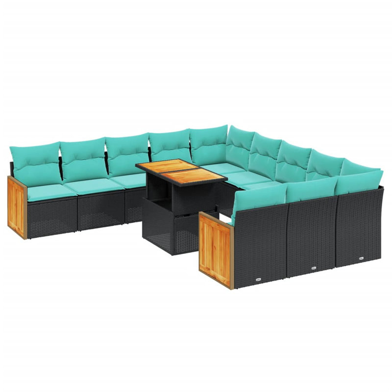  Ensemble de canapé de patio 11 pièces avec coussins en rotin de polyester, Noir, Vert