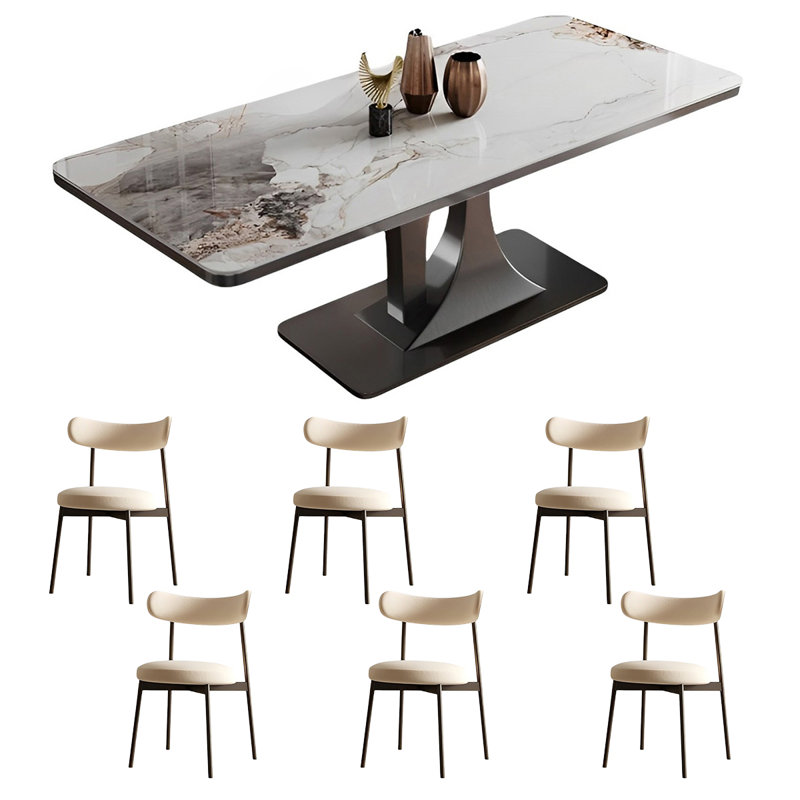 Ensemble de table de salle à manger rectangulaire et chaises, H 29,52 po x L 70,86 po x l 35,43 po