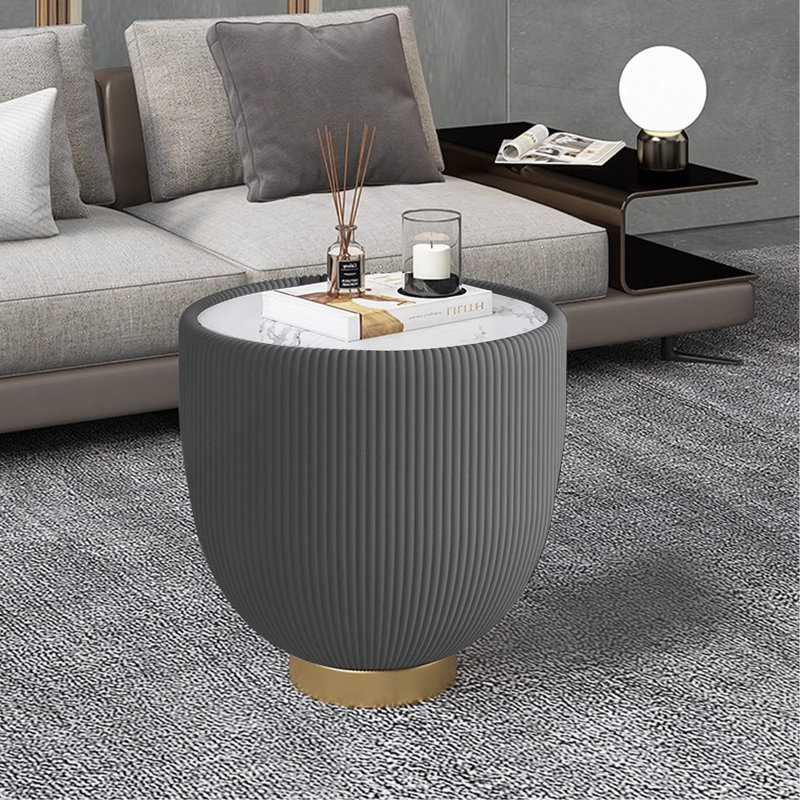 Table de bout moderne en marbre avec plateau en cuir et base en métal, table d'appoint luxueuse pour le salon Home Decor
