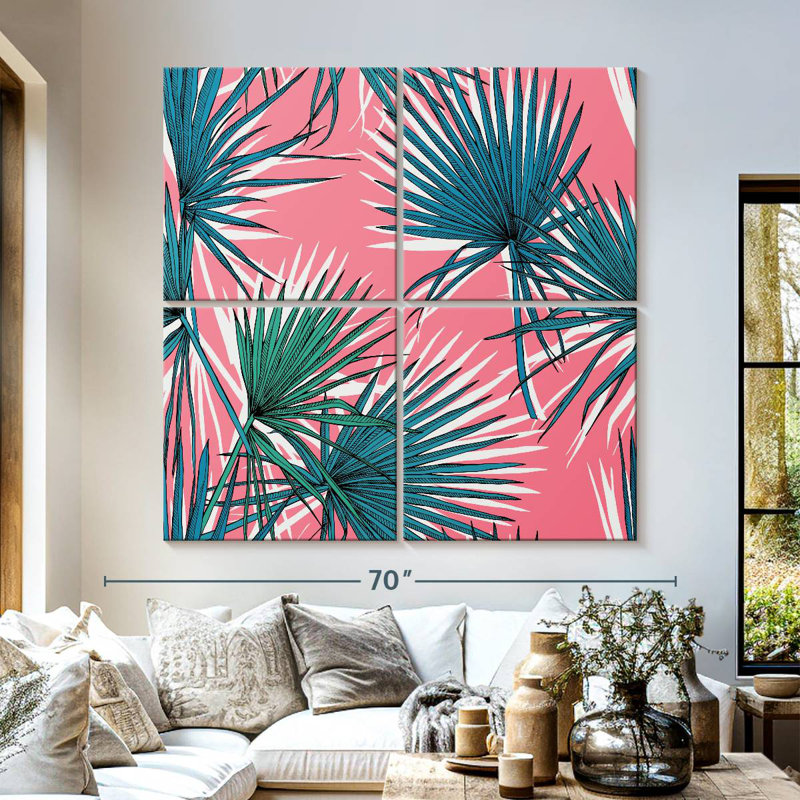 Harnek Fan Palms On Pink, 74" H x 74" W