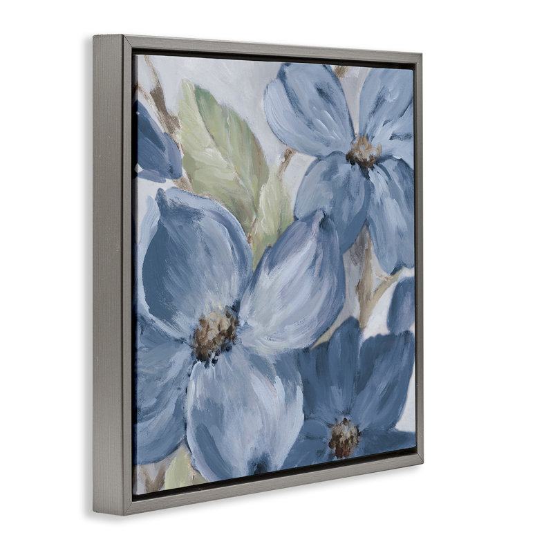 "Silent Blue Bloom", art mural encadré par Lanie Loreth, H 18 po x l 18 po, Cadre flottant gris lustré