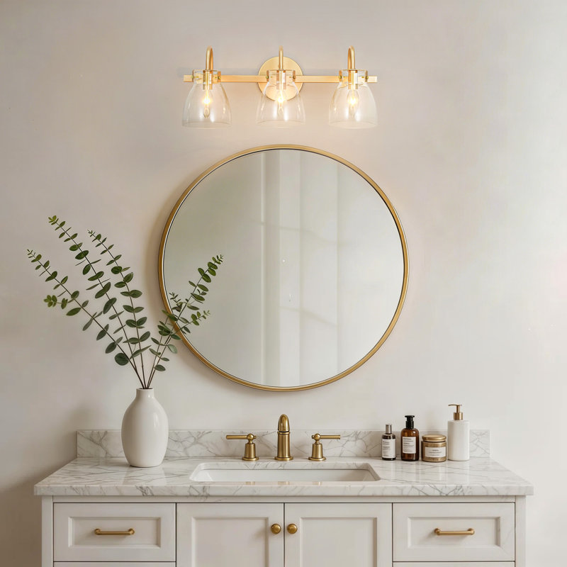Applique murale pour salle de bain 3 lumières avec abat-jour en verre transparent Aurelion