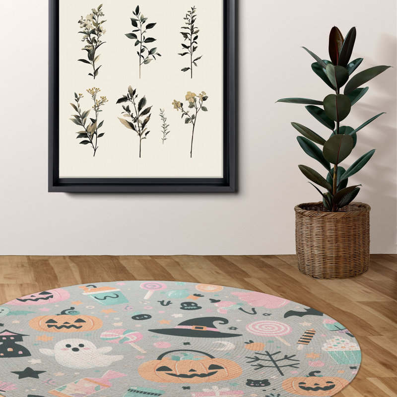 Ghostly Pastel Tones Braided Rug, Round 5'