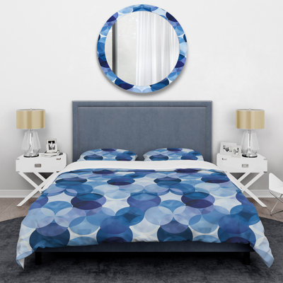 Blue White Modern Circles - Ensemble de housse de couette moderne