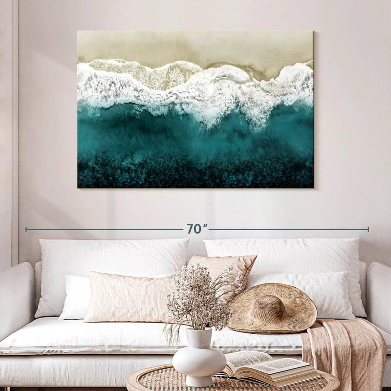 Gillard bleu sarcelle vagues de l'océan d'en haut II, H 32 po x l 48 po