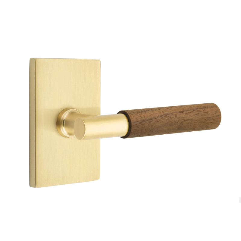 Ensemble de faux levier Emtek Select avec rosette rectangulaire moderne et tige en T, poignée en noyer foncé, Chrome poli