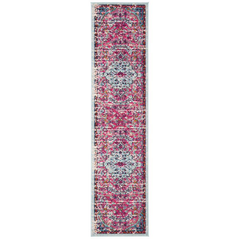 Tapis fuchsia / bleu sarcelle Felty, Tapis de couloir 2 pi 2 po x 12 pi