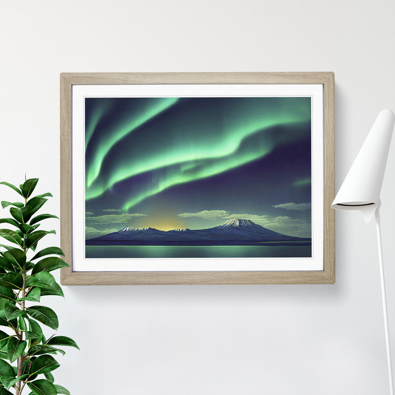 Ethereal Aurora Borealis - Single Picture Frame Print, 46cm H x 64cm W x 2cm D, Oak
