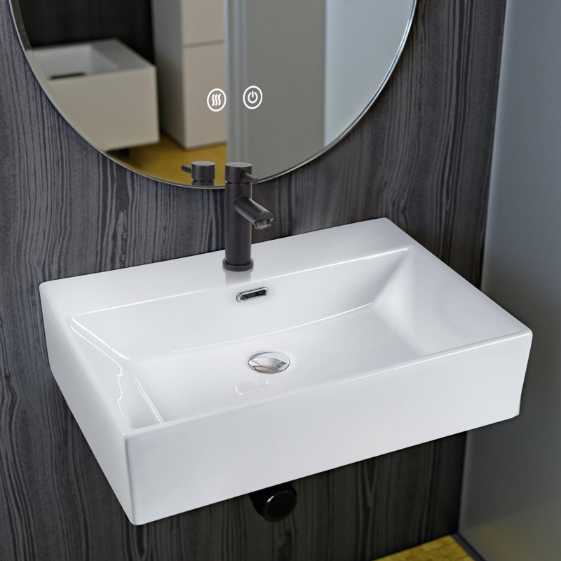 Belfry Bathroom 42mm W White Ceramic Oval Sink with Overflow,  15cm H x 42cm W x 60cm D