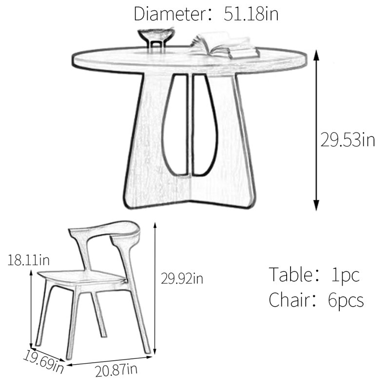 Ensemble de table de salle à manger rond unique en bois de frêne, H 29,53 po x L 51,18 po x l 51,18 po