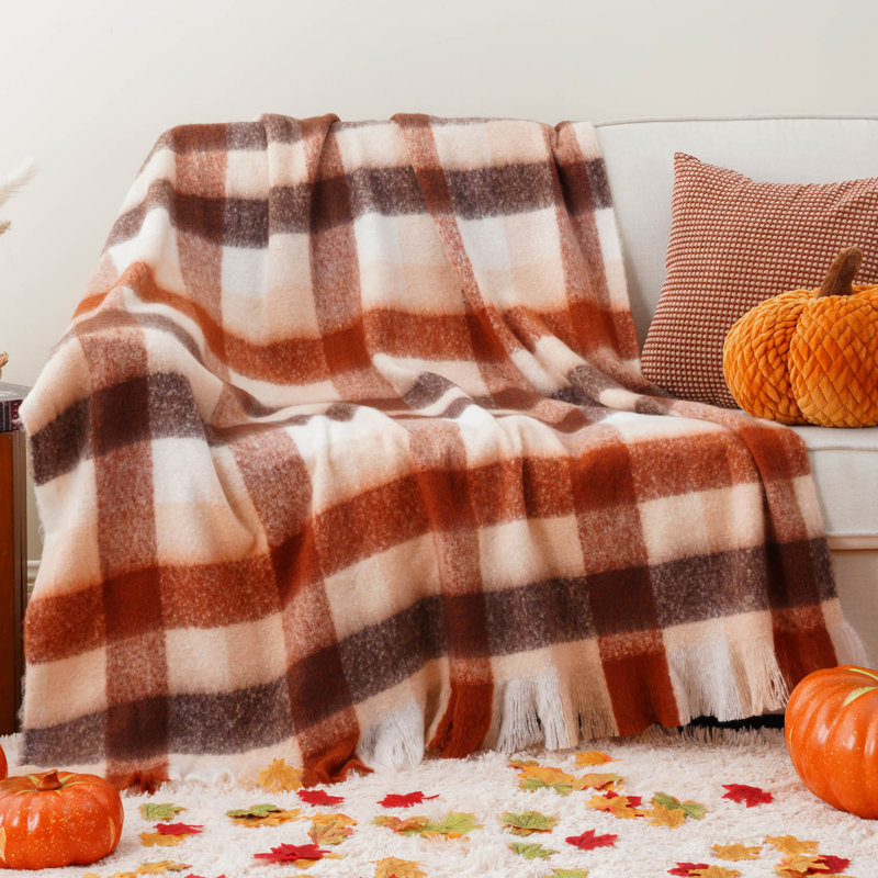 Jeté à carreaux pour lit, moelleux tartan à carreaux, motif à carreaux de style campagnard, jetés pour décoration intérieure (50 po x 60 po)
