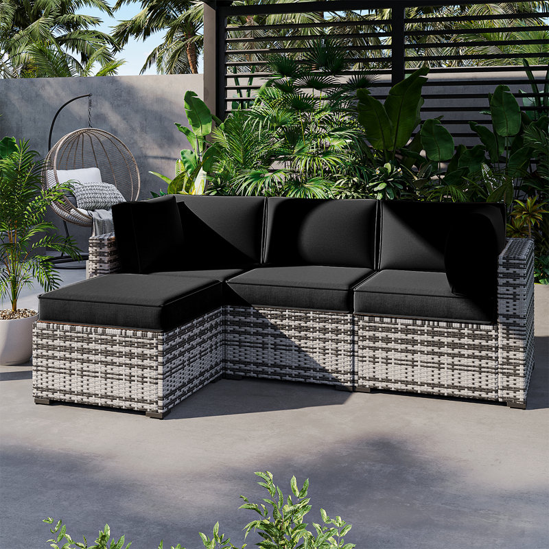 9 housses de coussin de patio de 4 po d'épaisseur 9 pièces - Remplacement hydrofuge pour canapé modulaire 4 places, Noir