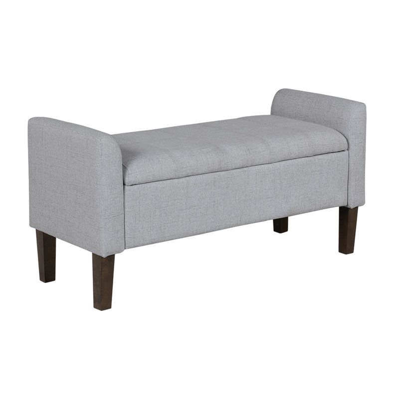 Light Taupe Upholstered Flip-Top Storage Bench with Wood Legs
