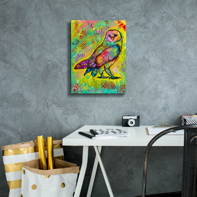 «Owl Strut» par Dean Russo, art mural sur toile, H 16 po x l 12 po x P 0,75 po