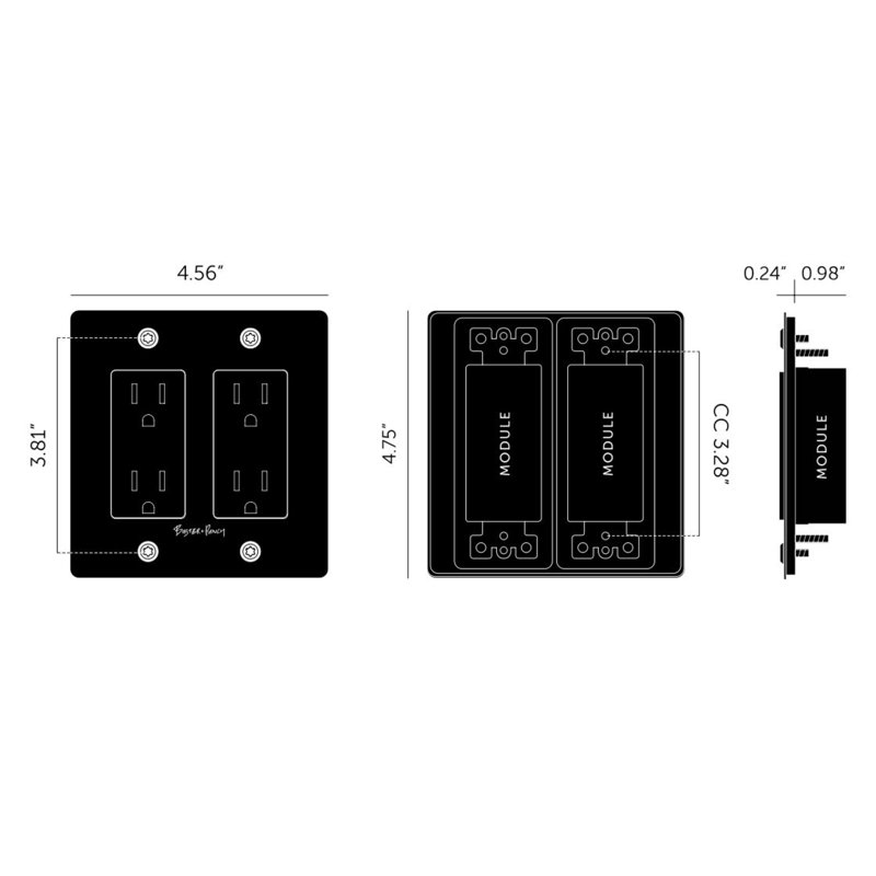 2G Duplex Outlet / Linear / Without Logo, Black