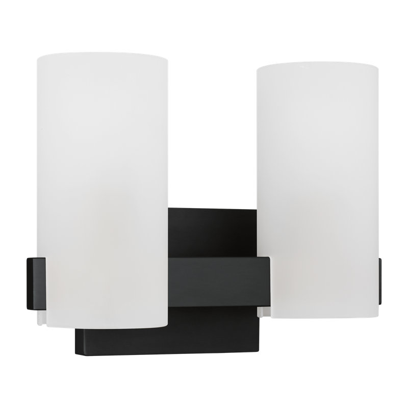 Midnight Black Etched Glass 2-Light Cylinder Vanity Light