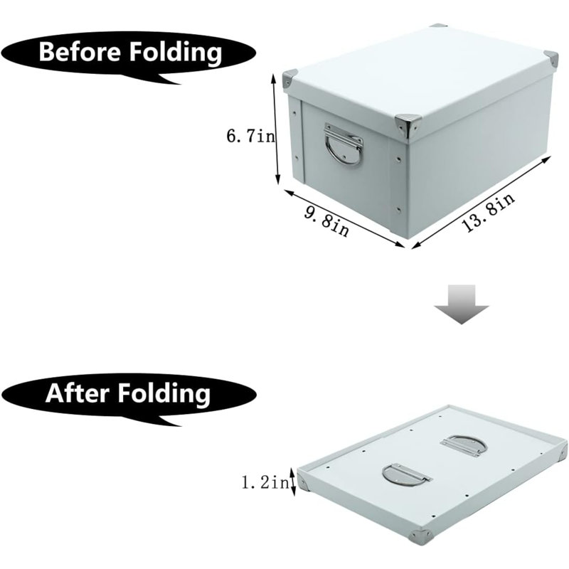 Collapsible Storage Box, Decorative Memory Box With Lid & Metal Reinforced Corners, Cardboard File Bin With Handles, Organizer Gift Box For Keepsake Toy Photos Office Nursery Wardrobe Bookshelf