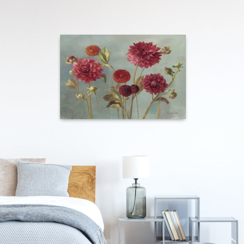 Plum Dahlias Contemporary Dahlia Flower Wall Art Print, 60.96cm H x 91.44cm W