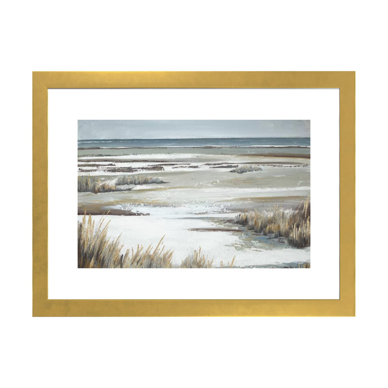 "Golden dunes" par Patricia Pinto, reproduction d’art, Papier encadré doré, Blanc, H 32 po x l 24 po x P 1 po