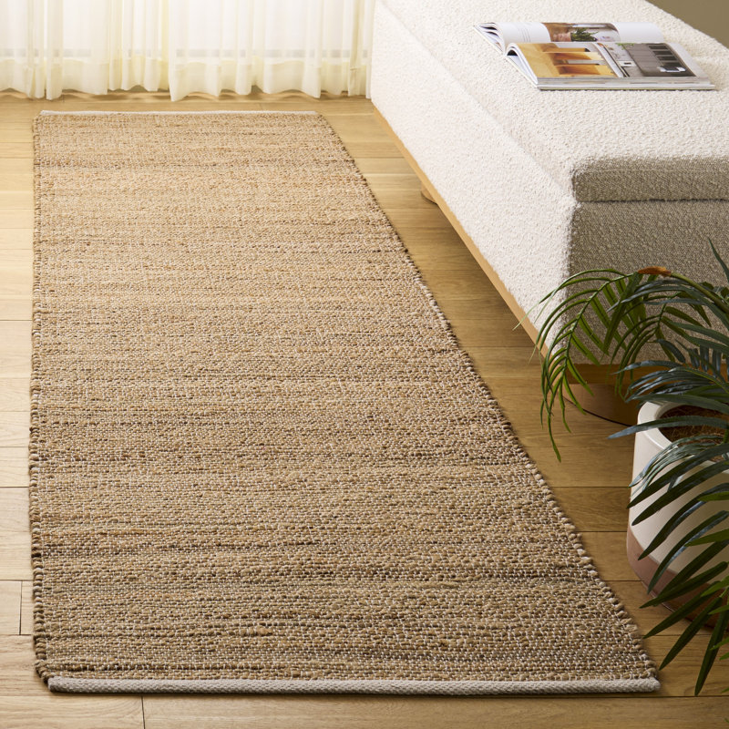Fibre naturelle 662 tissé à plat 70% jute; Tapis 30% coton sans motif, Tapis de couloir 2 pi 3 po x 8 pi 0 po