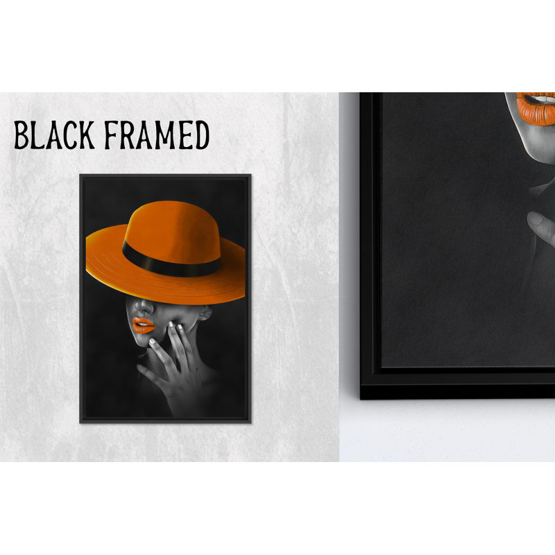 «Elegant Black & Orange Abstract», reproduction d'art sur toile, encadrée noire 1P, H: 17,8 po x l: 13,8 po