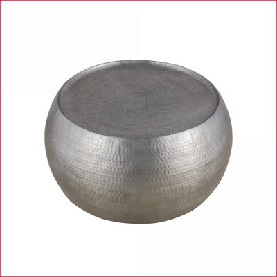 Antique Silver Hand-Hammered Coffee Table - Space-Saving Aluminum, Easy-Clean for Living Room